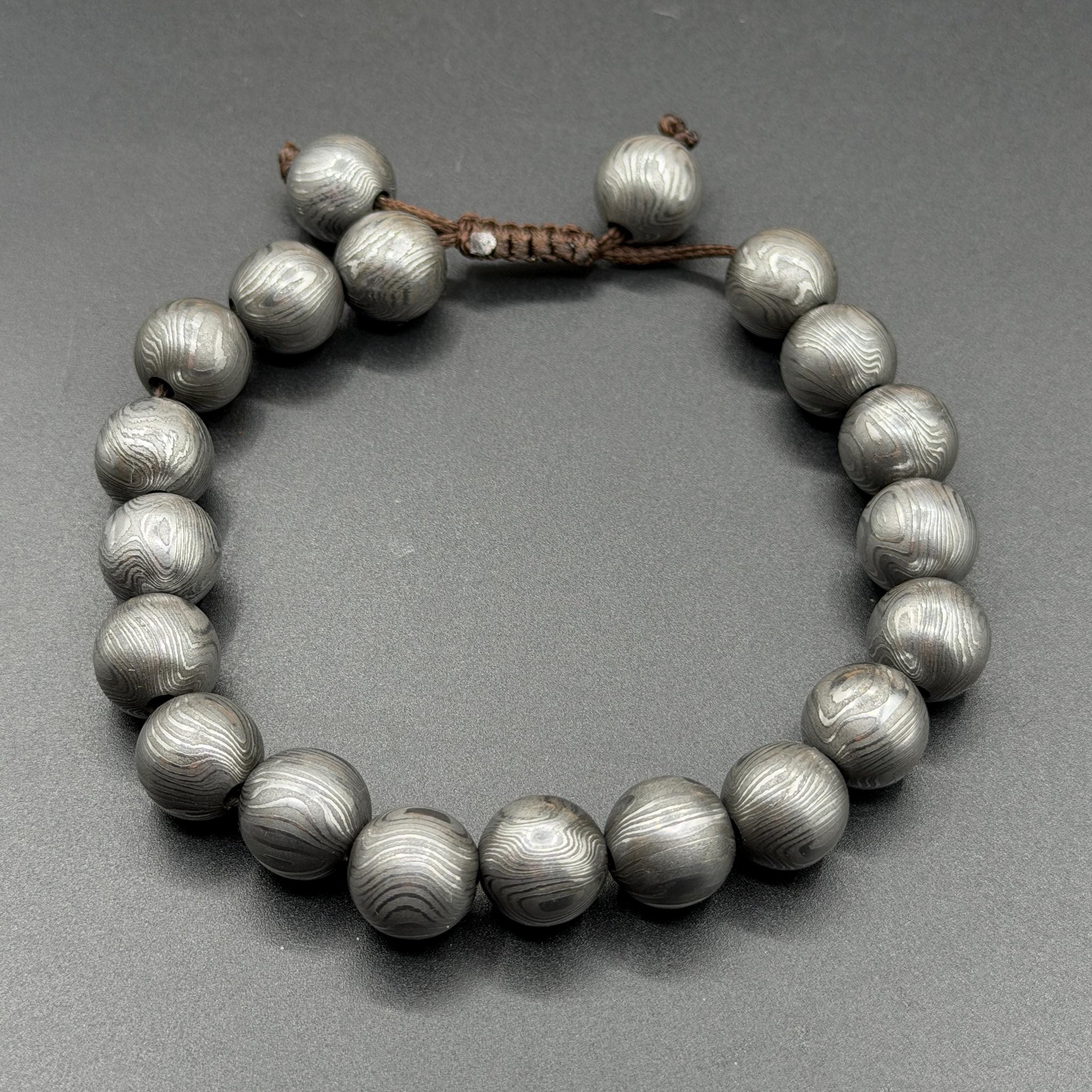 Viking Damascus Steel Beaded Bracelet – Adjustable, Handcrafted