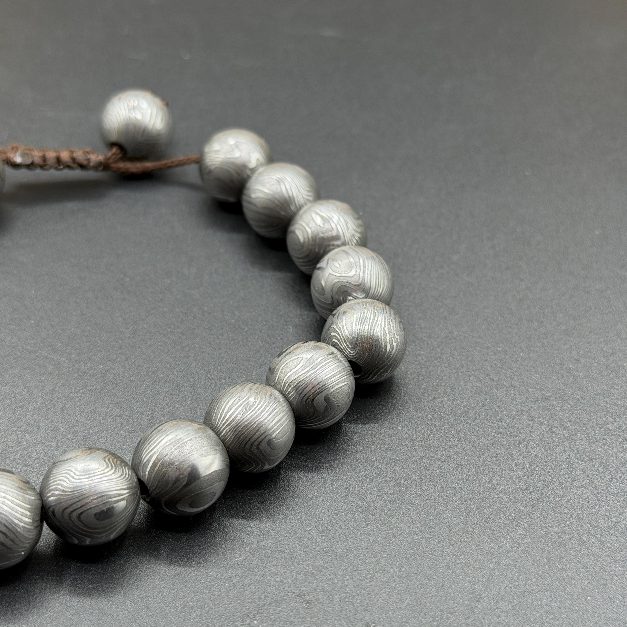 Viking Damascus Steel Beaded Bracelet – Adjustable, Handcrafted