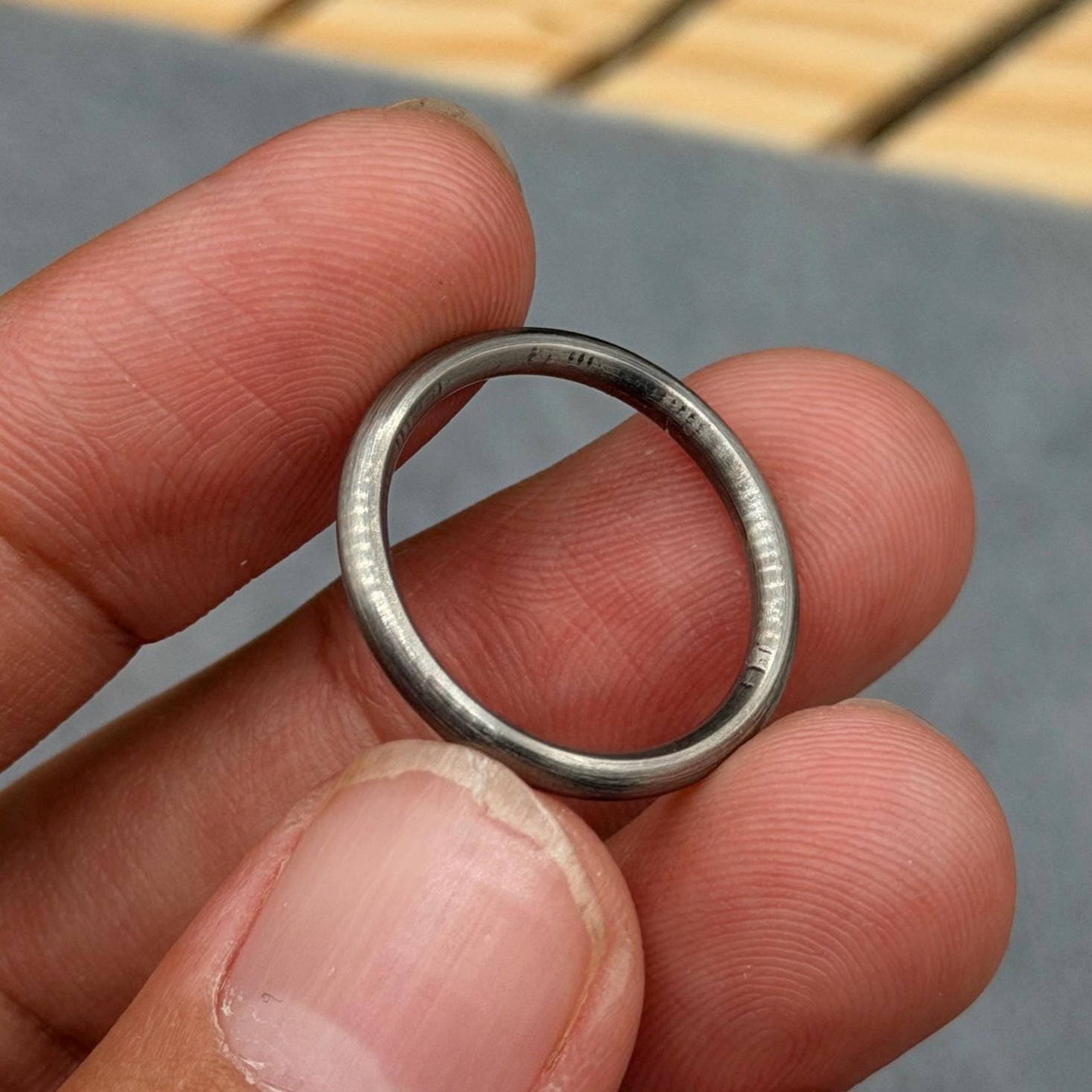 Minimalist Titanium Doomed Shape Ring: Brushed Finish, Modern Wedding Band