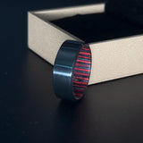 Handcrafted Zirconium Ring with Red &amp; Black Wood Inlay