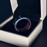 Handcrafted Zirconium Ring with Red &amp; Black Wood Inlay