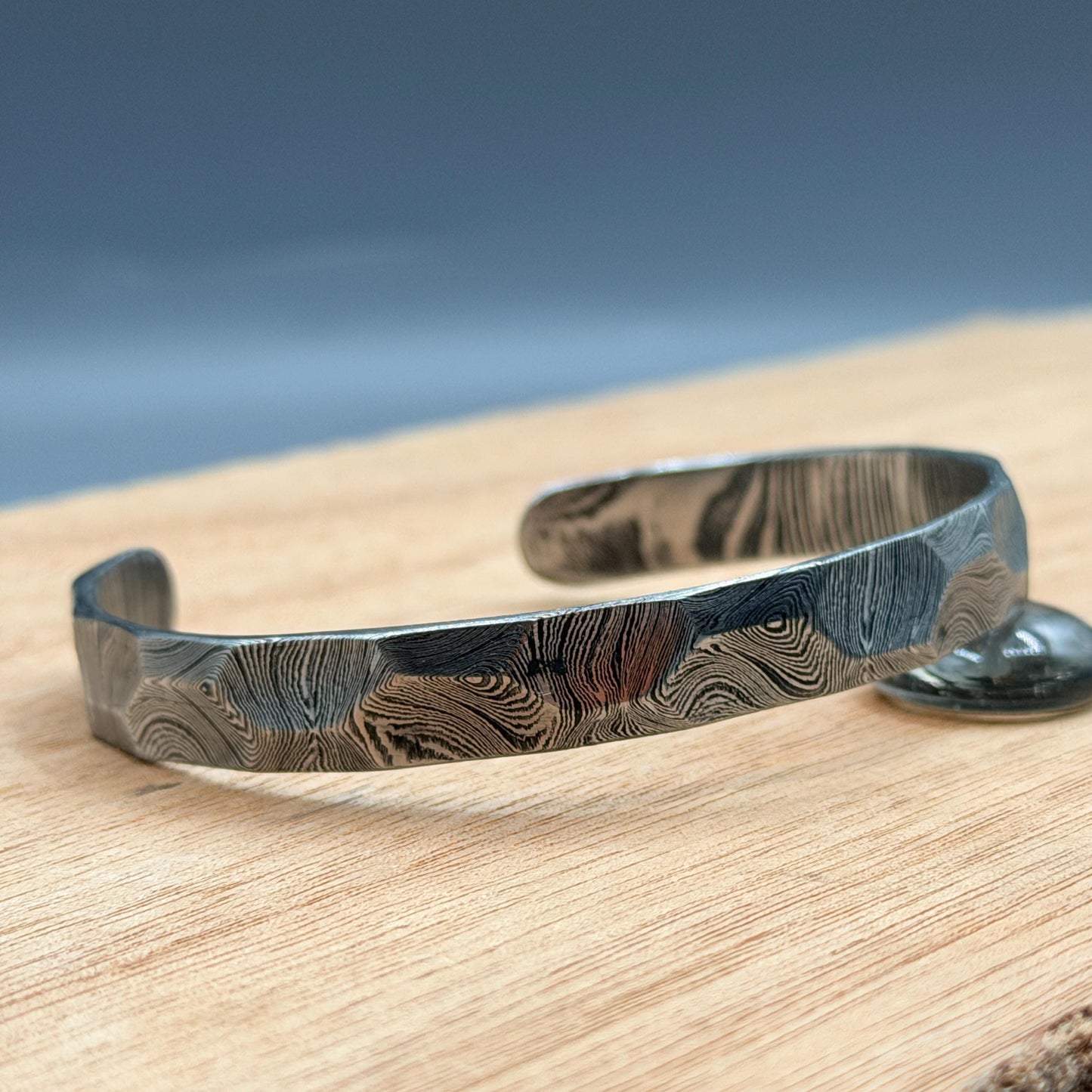 Damascus Bracelet Brass Inlay Hand Forged Steel Cuff Bracelet