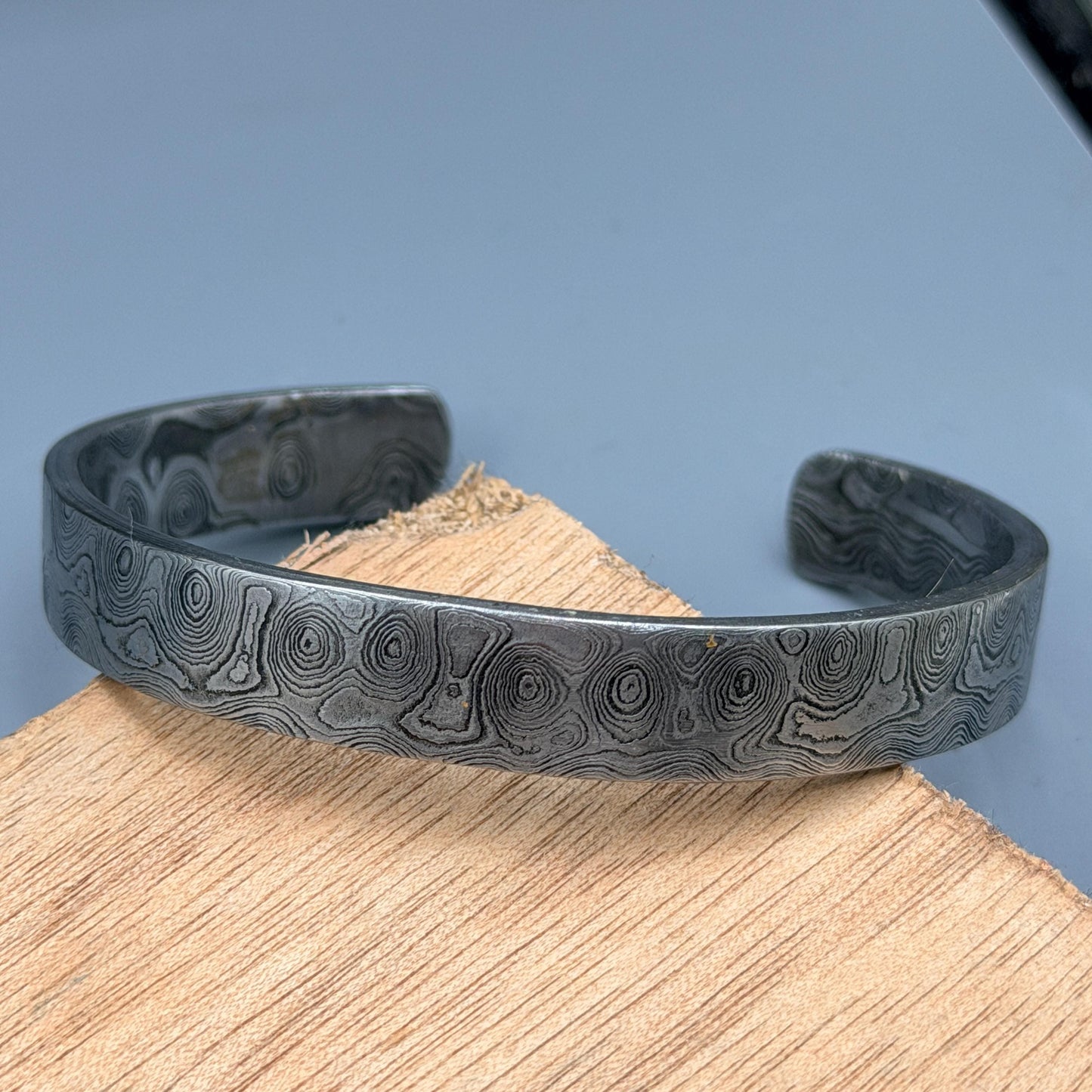 Damascus Bracelet Brass Inlay Hand Forged Steel Cuff Bracelet