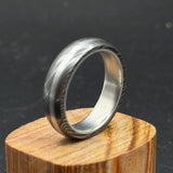 Handmade Damascus Steel Ring with Silver Inlay - Unique Wedding Band