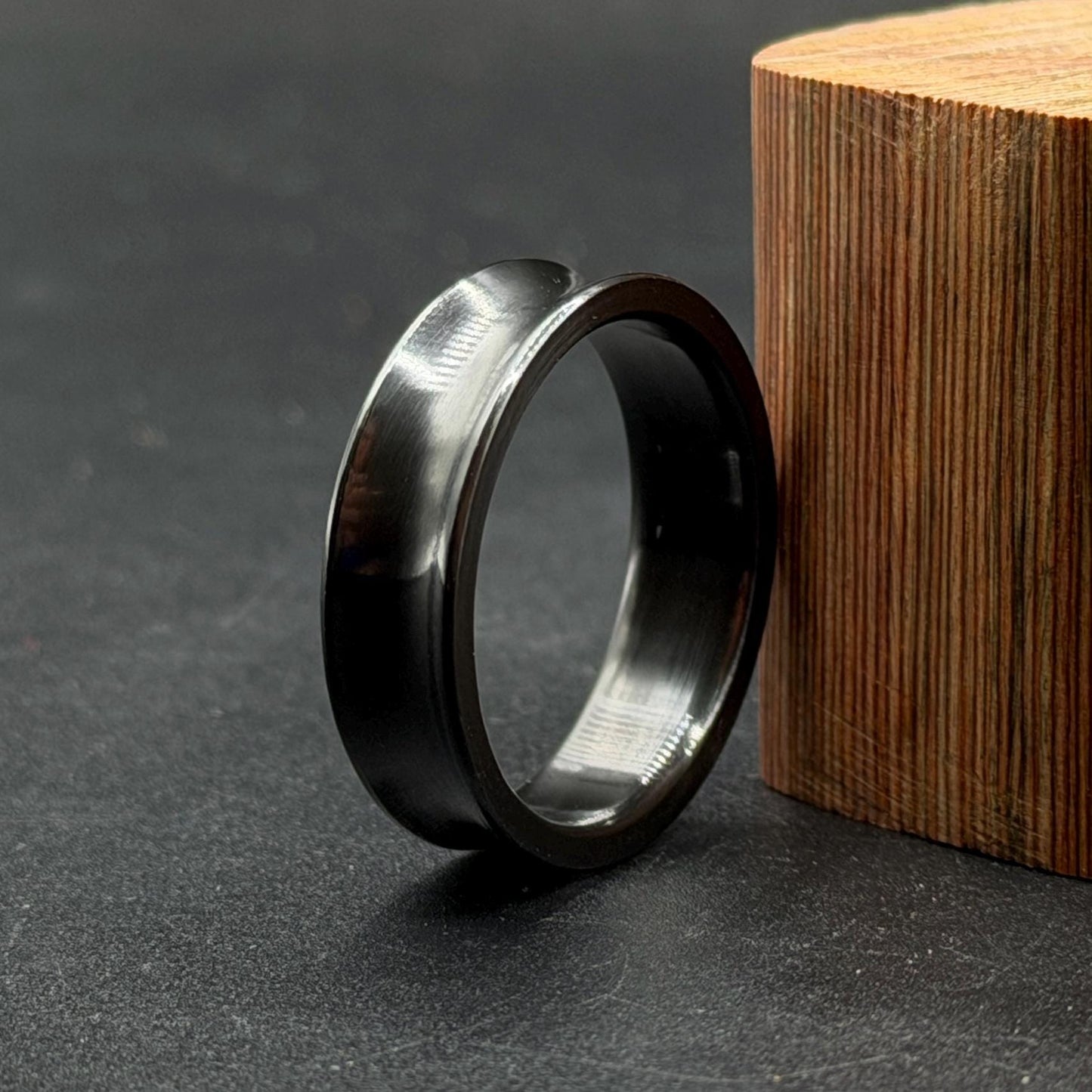 Minimalist Zirconium Ring: Polished  Black Wedding Band, Handcrafted USA