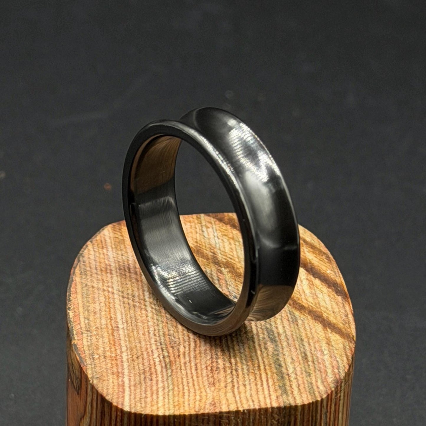 Minimalist Zirconium Ring: Polished  Black Wedding Band, Handcrafted USA