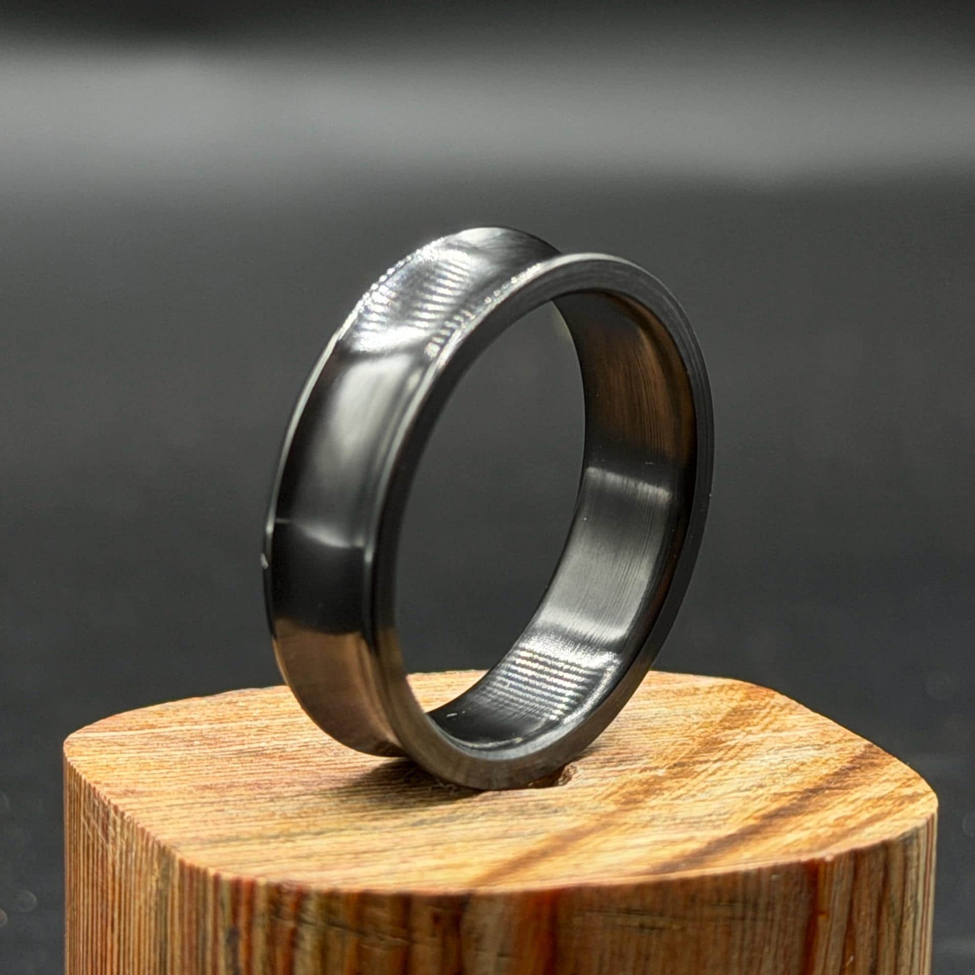 Minimalist Zirconium Ring: Polished  Black Wedding Band, Handcrafted USA