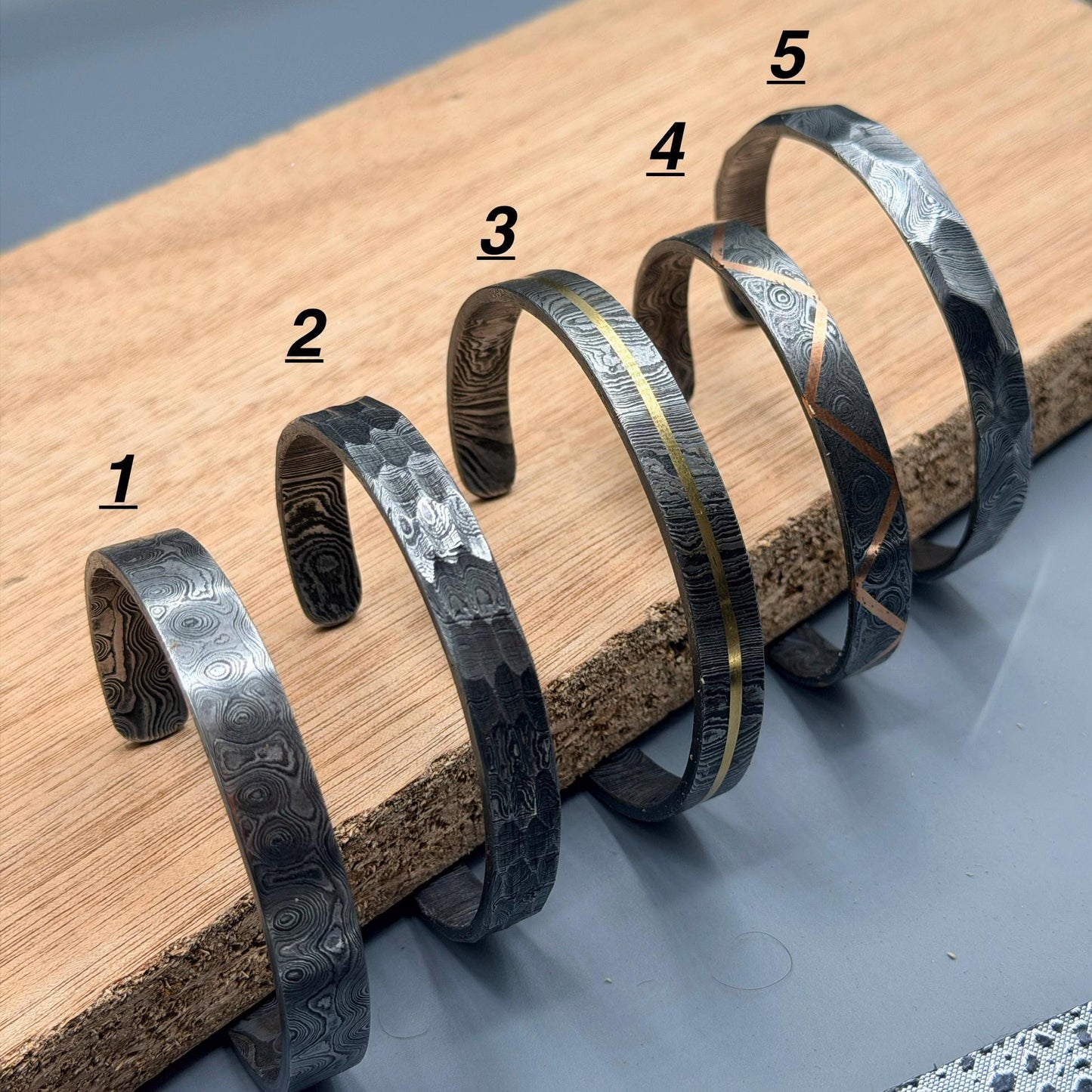 Damascus Bracelet Brass Inlay Hand Forged Steel Cuff Bracelet