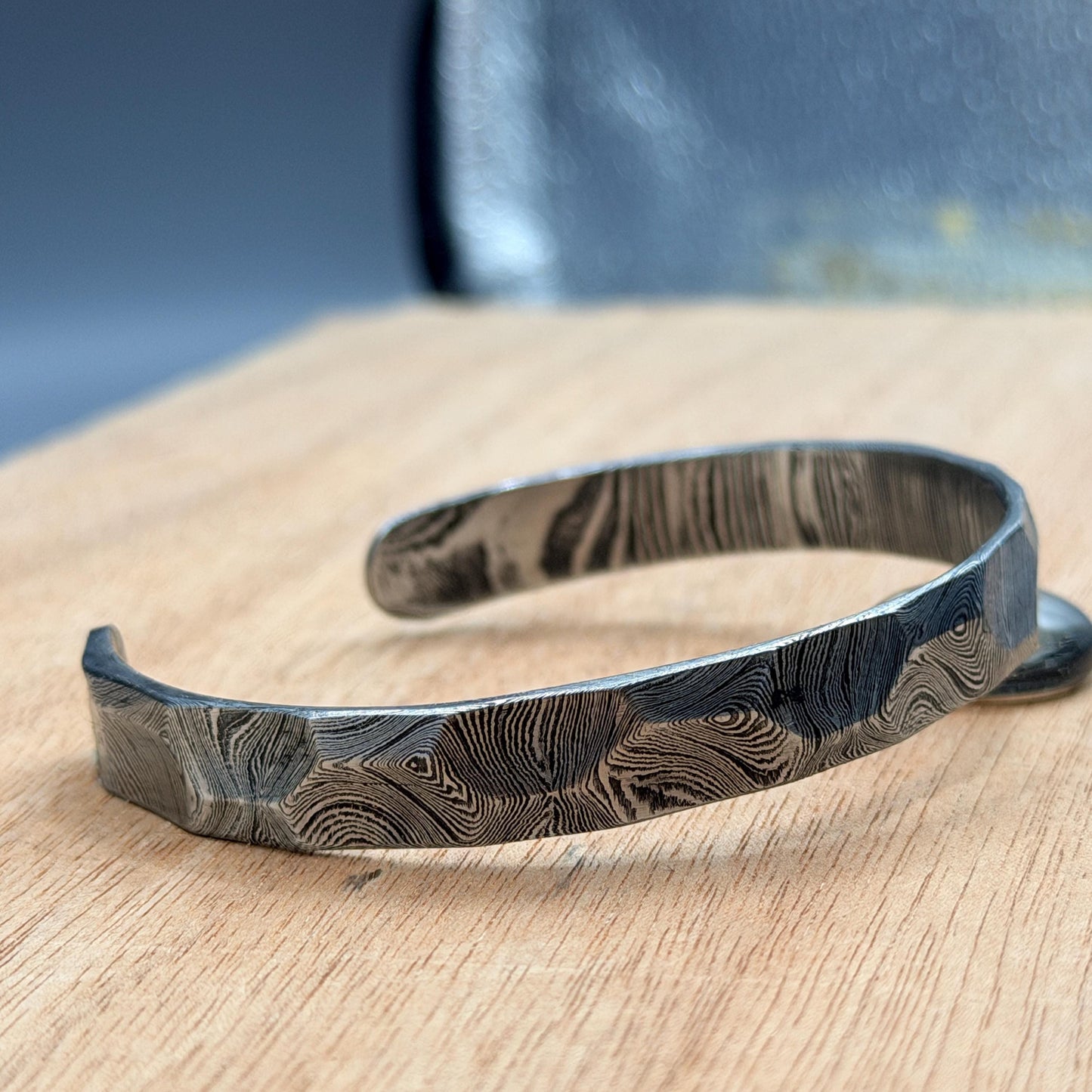 Damascus Bracelet Brass Inlay Hand Forged Steel Cuff Bracelet