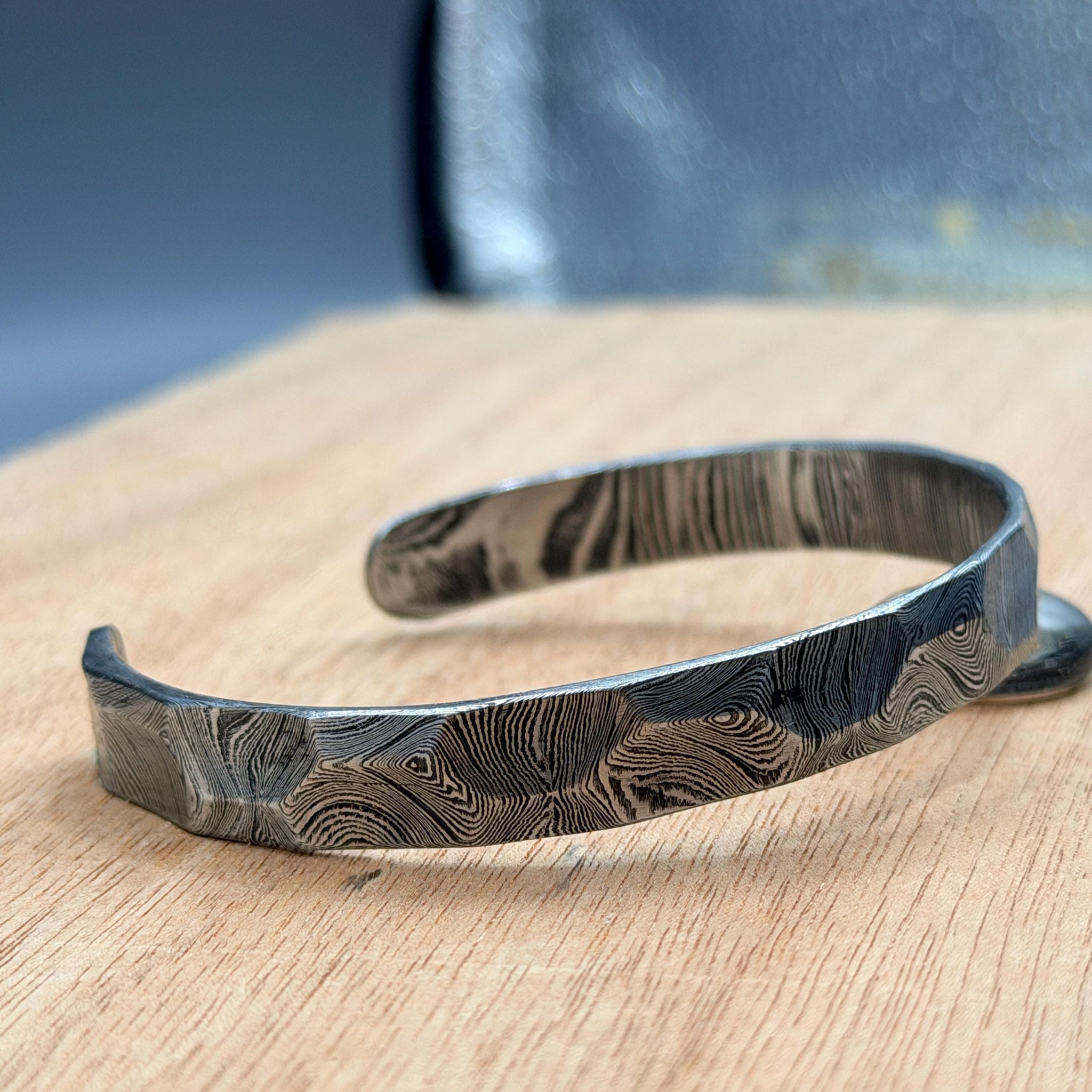Damascus Bracelet Brass Inlay Hand Forged Steel Cuff Bracelet