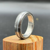 Handmade Damascus Steel Ring with Silver Inlay - Unique Wedding Band