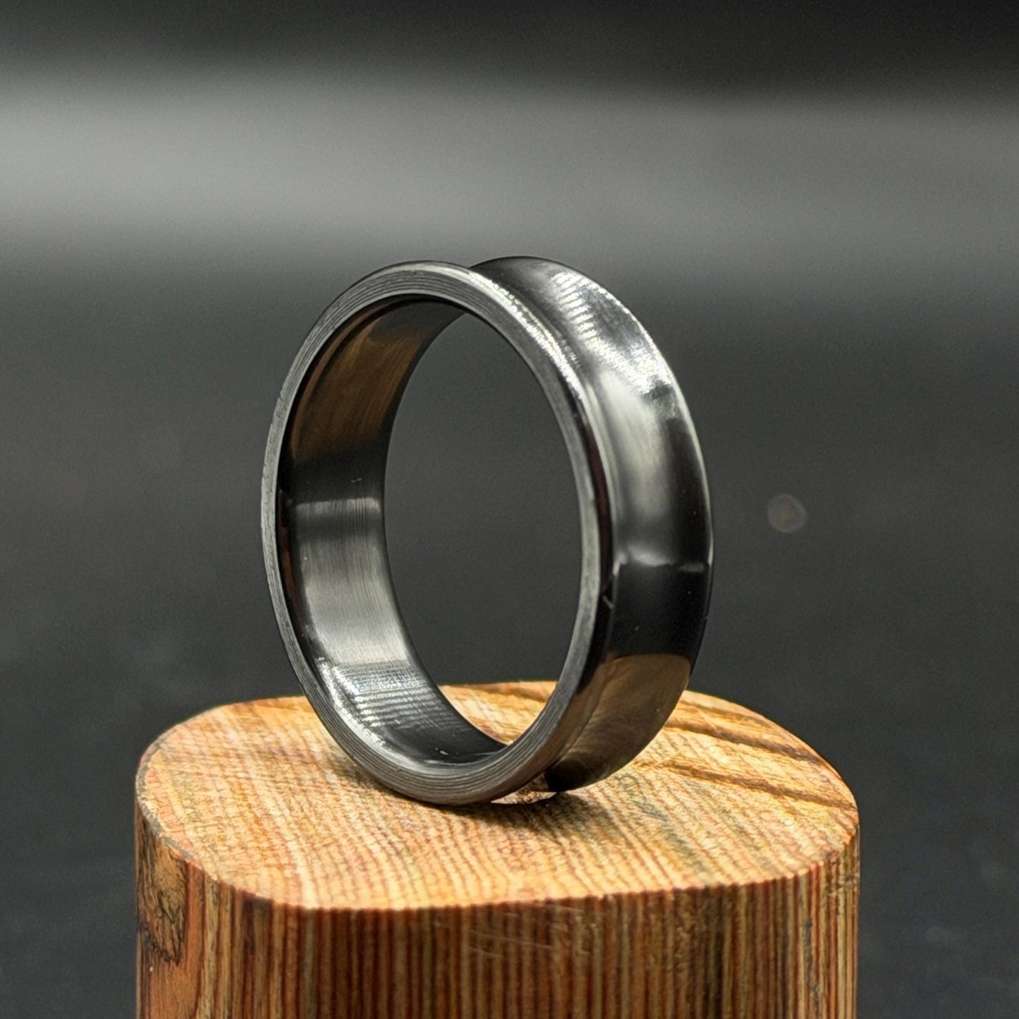 Minimalist Zirconium Ring: Polished  Black Wedding Band, Handcrafted USA