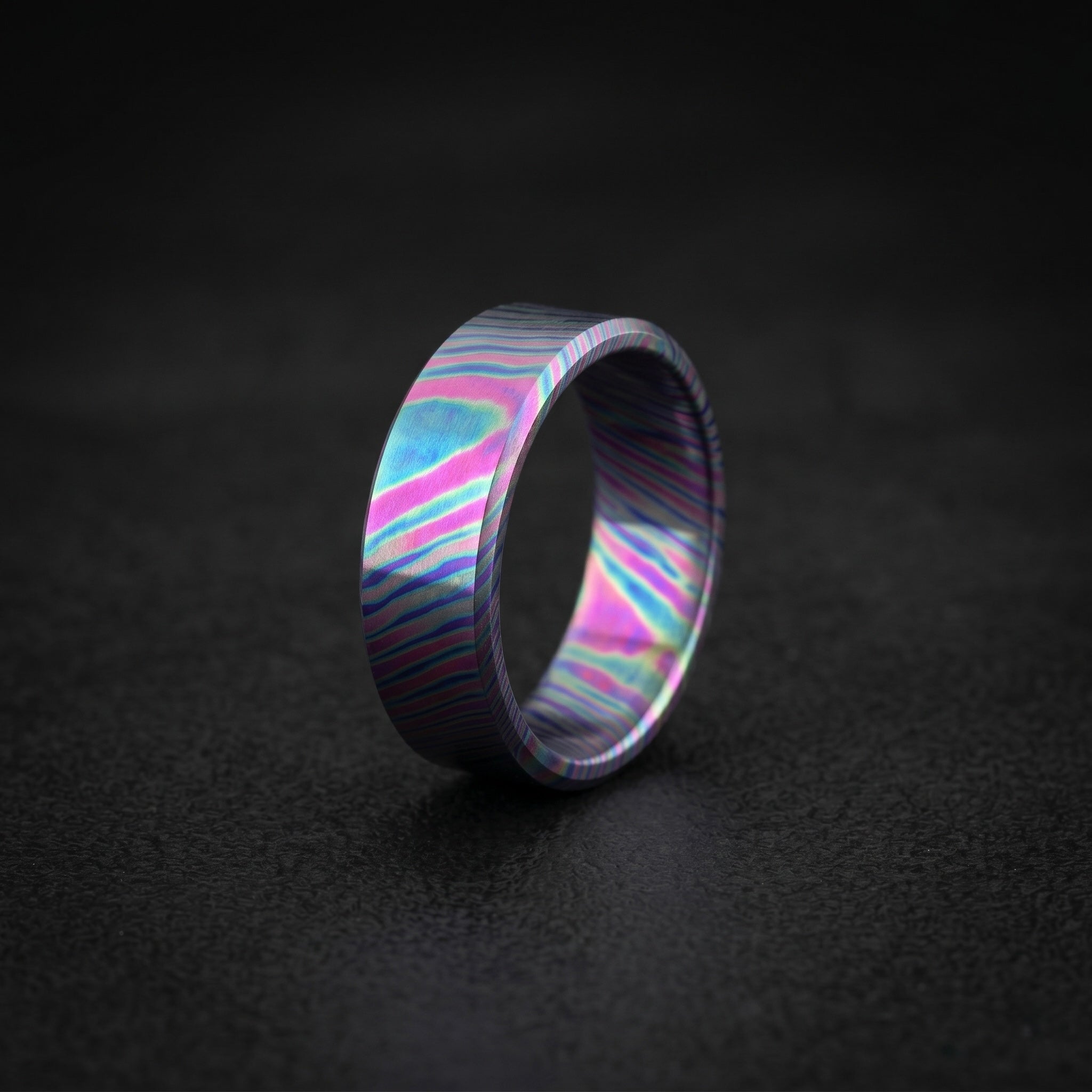 Timascus Wedding Band: Flat Design Titanium Alloy Ring, 8mm