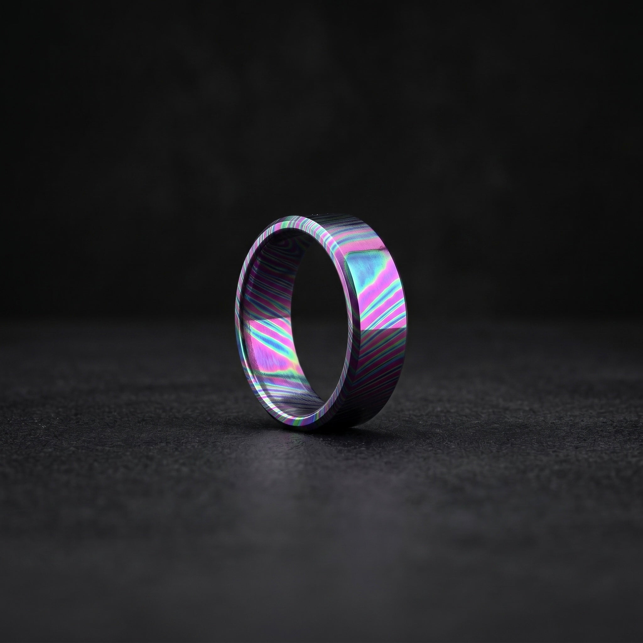 Timascus Wedding Band: Flat Design Titanium Alloy Ring, 8mm